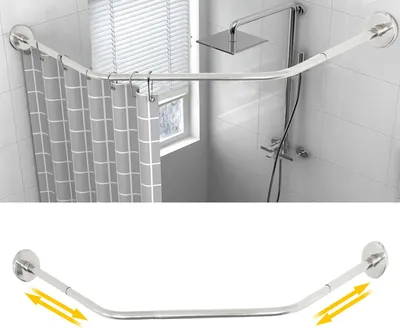 Image de Barre d'angle réglable pour rideau de douche - Barre de douche - Acier inoxydable 304, barre de tension à fixer au mur, de 45 à 75 cm, gain de place pour la salle de bain, design moderne, argenté