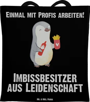 Produktbild von Mr. & Mrs. Panda Uni Tasche Imbissbesitzer Leidenschaft - Schwarz - Geschenk, Spruch, Pommesliebe, Tote Bag, Shopping, Schultasche, Jutebeutel, Einkaufstasche, Lustig