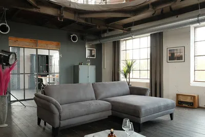 Produktbild von KAWOLA Sofa MALTA Ecksofa Stoff grau mit motorischer Relaxfunktion Recamiere rechts