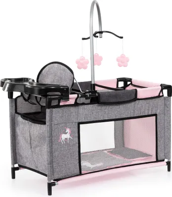 Image de Lit multiple pour poupées jusqu'à 46cm gris avec licorne