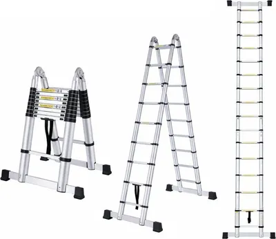Produktbild von 2-in-1 teleskopische Leiter mit Gelenk - 7,2 m, Aluminium