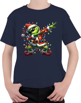 Produktbild von Grinch Dabbing Weihnachten Santa Lichterkette Lustig Geschenk Uni Kinder T-Shirt, Navy, 104