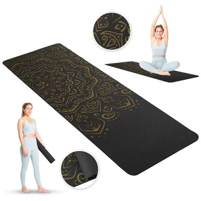 Produktbild von Queenfit Gymnastikmatte 0,5cm - 180x61cm - Trainingsmatte für Pilates, Yoga & Fitness - rutschfeste Yogamatte - Schwarz