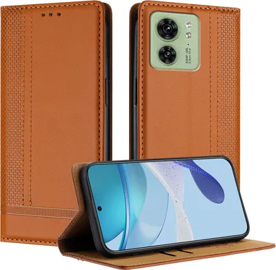 Produktbild von Handyhülle für Motorola Edge 40 Leder Flip Klappbare Schutzhülle mit Standfunktion Braun