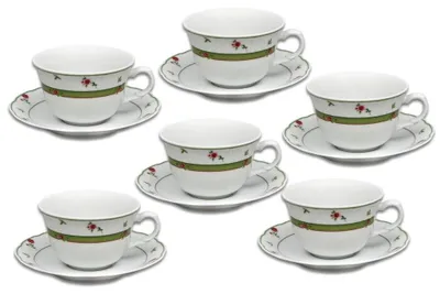 Zdjęcie produktu dla Thun 1794 Menuet, filiżanki i spodki, porcelana czeska, 6 d., różowy, zielony, Thun