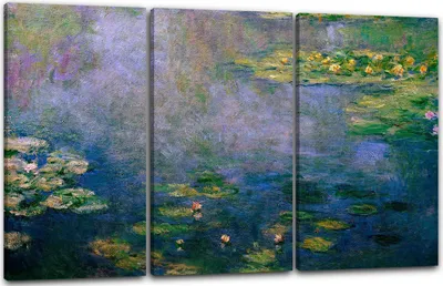 Produktbild von Leinwandbild 3-teilig (120x80cm): Claude Monet - Seerosen, echter Holz-Keilrahmen inkl. Aufhänger, handgefertigt in Deutschland