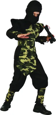 Produktbild von Militär Ninjakostüm für Kinder schwarz-grün - 134/140 (10-12 Jahre)