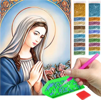Zdjęcie produktu dla Haft diamentowy ARTULIO - Matka Boża z aureolą - 40 x 30 cm - Kwadratowe diamenty - Diamond painting, Kompletny zestaw: mozaika + akcesoria