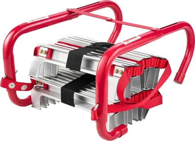 Zdjęcie produktu dla Drabina przeciwpożarowa, 5-6 pięter, 15,24 m, chowana drabina przeciwpożarowa, lekka drabina ratunkowa ze stopu aluminium z wytrzymałym paskiem poliestrowym, antypoślizgowymi i szerokimi szczeblami, maksymalne obciążenie 453 kg.
