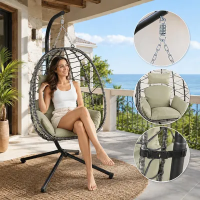 Produktbild von Makika Hängesessel mit Gestell höhenverstellbar aus Polyrattan in Grün / Grau