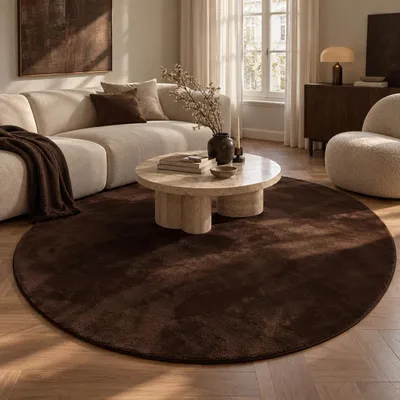 Produktbild von Luxus Super Soft Kunstfellteppich Pearl Dunkelbraun Rund, Größe:200 cm Rund