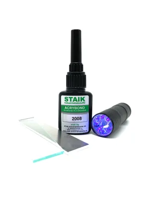 Produktbild von Acrybond 2008 UV-Kleber: dickflüssiger Glaskleber für zuverlässige Glas-Glas und Glas-Metall-Verbindungen | mit Lampe | Germany | 16g
