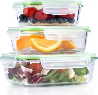 Produktbild von alpina Frischhaltedosen mit Deckel aus Glas - 3-Teilig Meal Prep Boxen - Mikrowelle, Gefrierschrank, Ofen und Spülmaschine Sicher - 370, 640, und 1050 ml