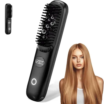 Produktbild von Kabelloser Glättungs- und Lockenstab, Keramik-Heizkamm, LCD-Display, schnelles Aufheizen, Schutz für Haare, Haarglätter, Lockenkamm