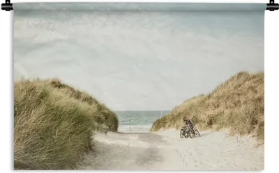 Produktbild von MuchoWow® Wandteppich Wandbehang Strand - Düne - Fahrrad 90x60 cm Tapisserie Dekoration Wandtuch - Wandskulpturen - Bildteppich