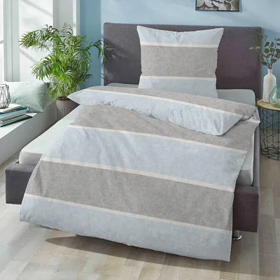 Produktbild von Biberna Melange Flanell Bettwäsche Blockstreifen ciel 155x220 cm + 80x80 cm