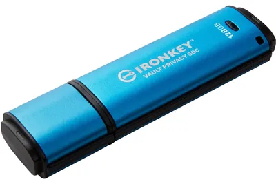 Zdjęcie produktu dla Kingston Technology IronKey 128GB USB-C Vault Privacy 50C szyfrowaniem AES-256, FIPS 197, 128 GB, USB Type-C, 3.2 Gen 1 (3.1 Gen 1), 250 MB/s, Pokrywka, Czarny, Niebieski