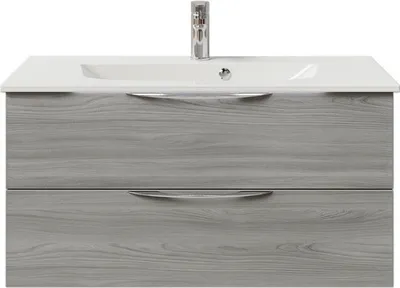 Produktbild von Badmöbel-Set Pelipal Sunline 300 BxHxT 97 x 49,9 x 48 cm Frontfarbe grau Badmöbelset 2-teilig mit Waschtisch Mineralmarm