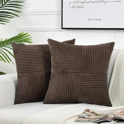 Produktbild von Kissenbezüge 2er Set Dunkelbraun Kordsamt 65x65 cm Weich Dekorative Kissenhüllen