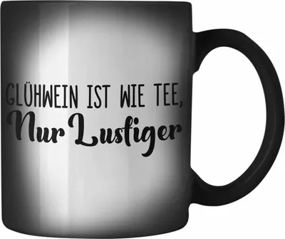 Produktbild von Trendation - Glühwein Farbwechsel Zauber-Tasse Lustig Spruch Glühweinbecher mit Henkel Doppelwandig GlühweinFarbwechsel Zauber-Tassen Gläser Weihnachtsmarkt Becher Farbwechsel Zauber-Tassen Geschenk - Wie Tee (Schwarz)