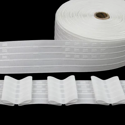 Produktbild von Gardinenband 10m Flachfalten Weiß-65mm 1:2.5 Kräuselband Faltenband