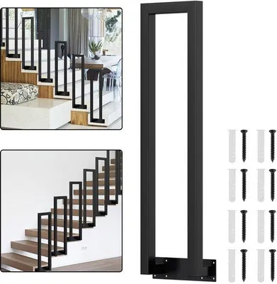 Produktbild von U-förmige Seitenmontage-Treppengeländer - Innen und außen verwendbar - Schwarz - Eisen - 110 cm