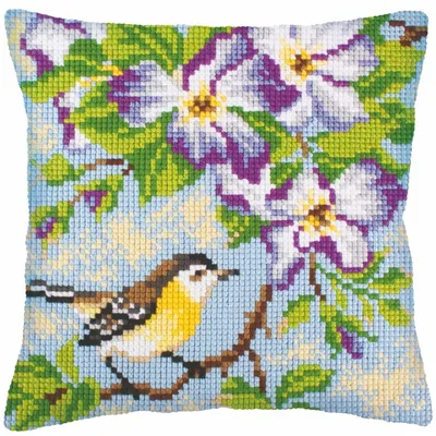 Zdjęcie produktu dla Zestaw do haftu krzyżykowego CdA poduszka "Mała sikorka na gałęzi" 5237, 40x40cm