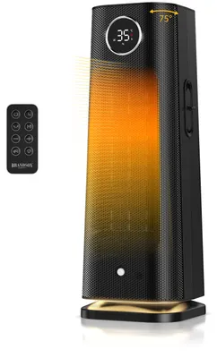 Immagine prodotto di Riscaldatore ceramico Brandson da 2000 W con sensore di movimento e telecomando, oscillazione a 75 gradi, timer da 1 a 24 ore, filtro antipolvere rimovibile, riscaldatore, colore nero e argento