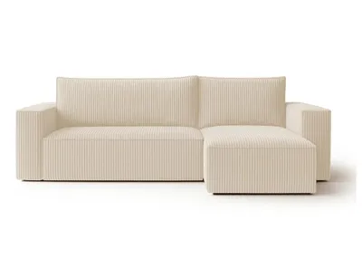 A cream-colored sectional sofa shown from the front against a white background.