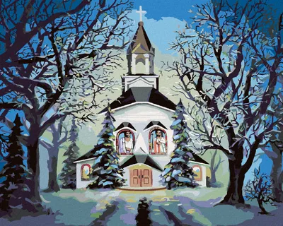 Produktbild von Zuty - Malen nach Zahlen - KIRCHE IM WINTER (D. RUSTY RUST), 40x50 cm, mit Keilrahmen (bereits gespannt)