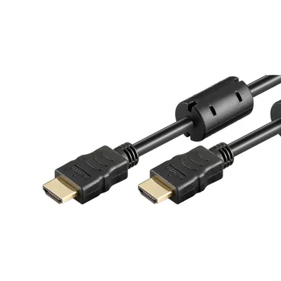 Imagen del producto de Cable HDMI™ de alta velocidad Goobay 31906 con Ethernet, con conectores dorados, 1 metro, color negro. Conector HDMI™ (Tipo A) > Conector HDMI™ (Tipo A)