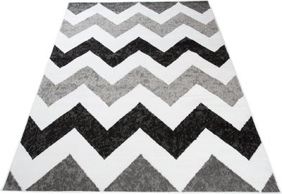 Koberec Obývacia izba Spálňa Krátky vlas Moderný dizajn Sivá Biela Čierna Geometrické Zig Zag pruhy ÖKOTEX 250 x 300 cm