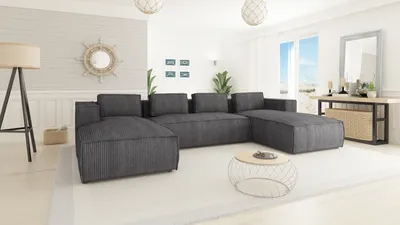 Produktbild von S-STYLE MÖBEL - Moderne Wohnlandschaft Bello aus Grau Cord mit weichem Sitz, B/T/H: 327 cm / 176 cm / 64 cm