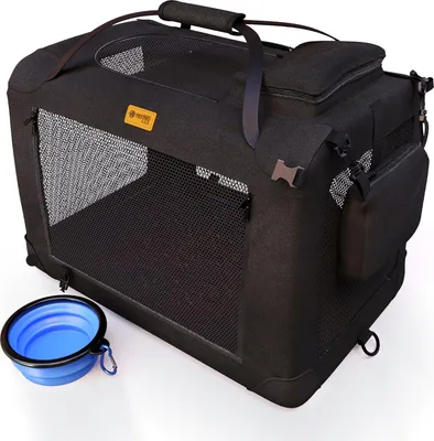 Image de Caisse de voyage pour chiens Transporteur pour animaux domestiques pour chiens Grands chiens Sac de transport pour voiture Caisse pliable pour chiens Caisses pliables pour voitures (L Noir)