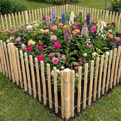 Produktbild von Beeteinfassung "Haselnuss" aus Holz mit Metall, 5 m lang, Rasenkante, Beetzaun, Beeteinfassung, Beetumrandung, Zierzaun, Staketenzaun
