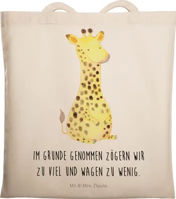 Produktbild von Mr. & Mrs. Panda Stoffbeutel Giraffe Zufrieden - Transparent - Geschenk, Abenteuer, Shopping Tasche, Afrika, Glück, Laptoptasche, Tote Bag, Schultasche, Jutetasche