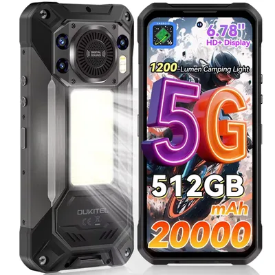 Obrázek produktu pro OUKITEL WP61 outdoorový mobilní telefon 5G 36 GB + 512 GB Android 16 outdoorový smartphone bez smlouvy 20 000 mAh 6,7” FHD+ 120 Hz IP68 vodotěsný 108 MP/GPS/NFC, černý