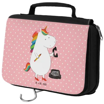 Produktbild von Mr. & Mrs. Panda Kulturbeutel Einhorn Sekretärin - Rot Pastell - Geschenk, Unicorn, Einhörner, beautycase, Necessaire, Kulturtasche, Toilettentasche, Rechtsanwältin, Büro