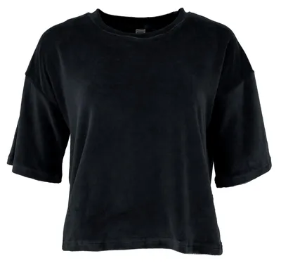 Produktbild von Samtshirt aus Baumwolle, Weites Basic Nicki Shirt - Schwarz, Damen, Baumwolle(Bio),Elasthan,RecyceltPolyester, Größe: M