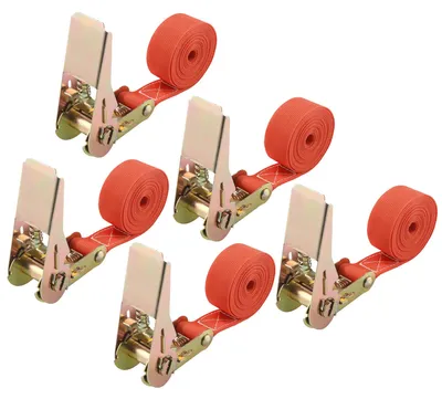 Produktbild von 5 Stück Spanngurte mit Ratsche, Orange Spanngurte 2mx25mm mit 900kg Tragkraft Verstellbarer Ratschengurt Set, Zurrgurte mit Ratsche Ladungen einfach sichern, Ratschengurte nach DIN EN 12195-2
