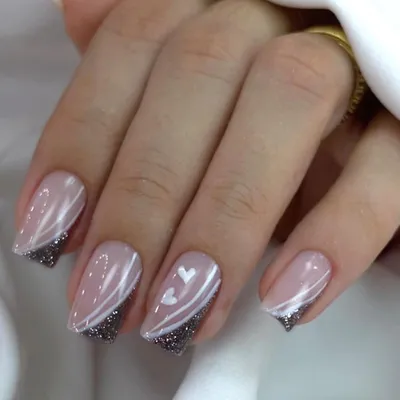 Image de 24 pièces Saint-Valentin ongles court carré rose brillant Full Cover ongles artificiels
