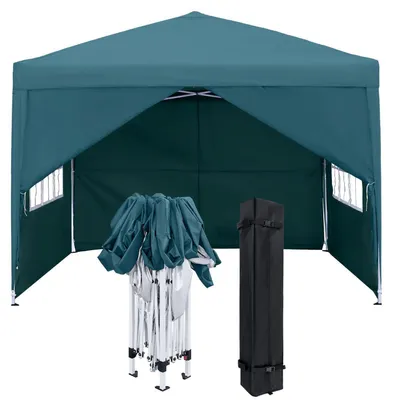 Image de Pavillon de jardin 3x3 mètres avec panneaux latéraux et fenêtres, en polyester vert, imperméable