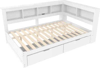 Produktbild von okwish Schlafsofa 140x200 Tagesbett ohne Matratze,Jugendbett mit zwei Schubladen und Lattenrost,Daybett mit Steckdose und 2 USB-Anschlüssen,Weiß