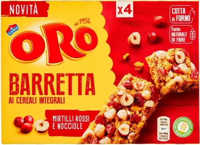 Produktbild von Oro Saiwa Snack Barretta Vollkornriegel mit Preiselbeeren und Haselnüsse 160g