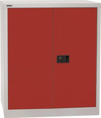 Produktbild von Flügeltürenschrank Universal Stahl 2 Ordnerhöhen 1 Fachboden lichtgrau/kardinalrot
