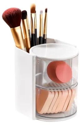 Immagine prodotto di Contenitore girevole per cosmetici a 2 ripiani con cassetto per spazzole