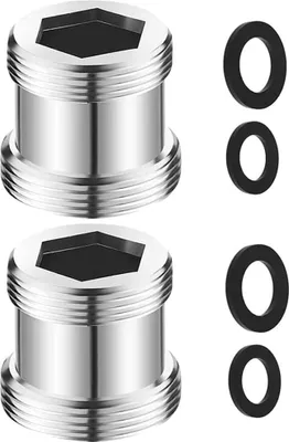 Produktbild von 2 Stück Wasserhahn Adapter M20 auf M22, Gewindeadapter für Außengewinde M20 und M22 mit Gummidichtung Messing für Luftsprudler und Waschbecken
