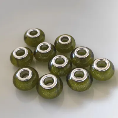 Obrázok produktu pre Veľký otvor Spacer Charm Korálky Rondelle Glitter, 14mm, 10ks, zelená