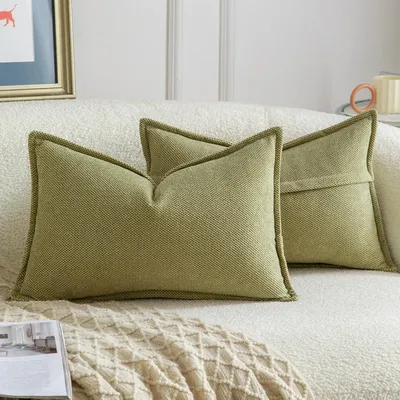 Produktbild von 2er Set Chenille Kissenbezüge Hellgrün 30x50 cm Weich Dekorativ