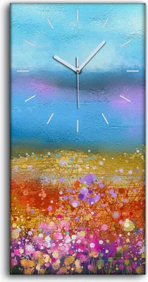 Produktbild von Wanduhr Uhr Wandbild Leinwand Geräuschlos 30x60 Abstrakte Kunst Blumen bunt - weiße Hände